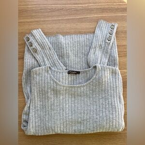 J.McLaughlin Ribbed Knit Long Sleeve Top Gray Button Cuff Minimalist Stretch S